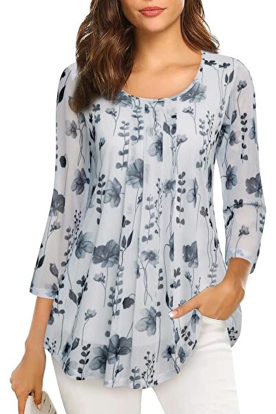 GENERAL VALOLIA Women's 3/4 Sleeve Tunic Tops Casual Loose Fit Floral Blouses...