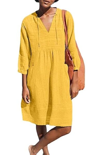 GENERAL Lafural Womens V Neck Cotton Casual Loose Shift Tunic Smock Summer Dr...