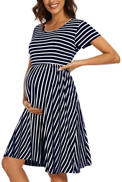 GENERAL Women's Short Sleeve Maternity Dress Patchwork Pregnancy Clothes with...