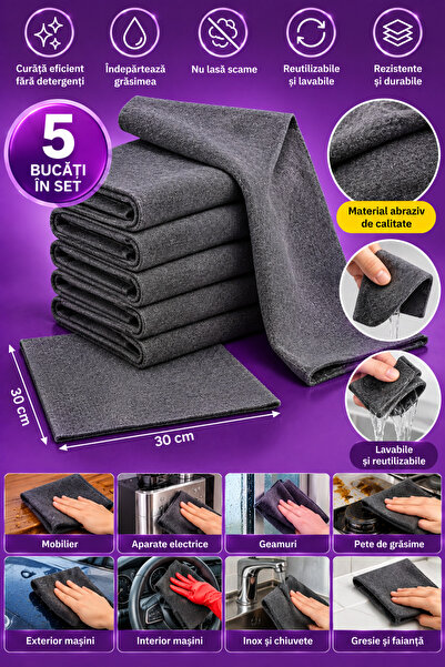 Dessa Set 5 Microfiber Magic Cloths 30x30 cm, Gray, Reusable, Absorbent, Lint...