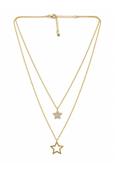 sacha Double Row Gold Necklace with Star Figured Zircon Stone Detail