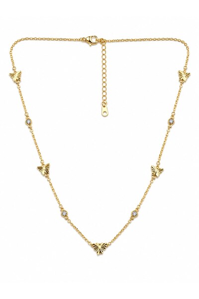 sacha Butterfly and Stone Row Gold Necklace