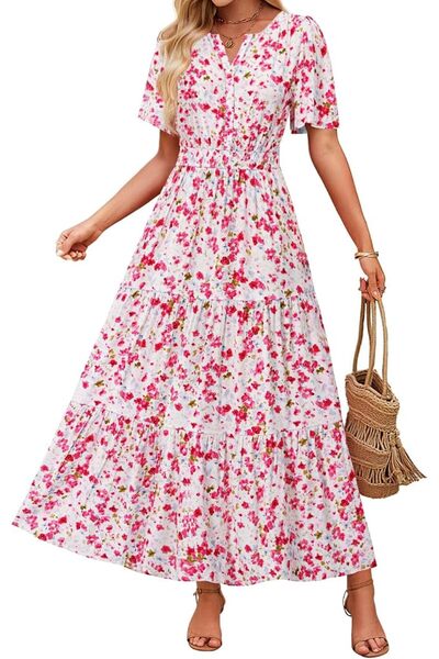 ZESICA Women's 2026 Summer Spring Floral Boho Maxi Dresses Casual Short Sleev...