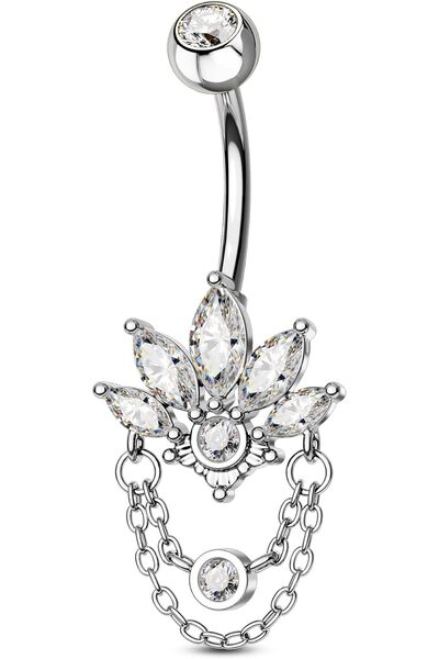 GENERAL COCHARM 14G Lotus Belly Button Rings Dangle Belly Navel Rings for Wom...