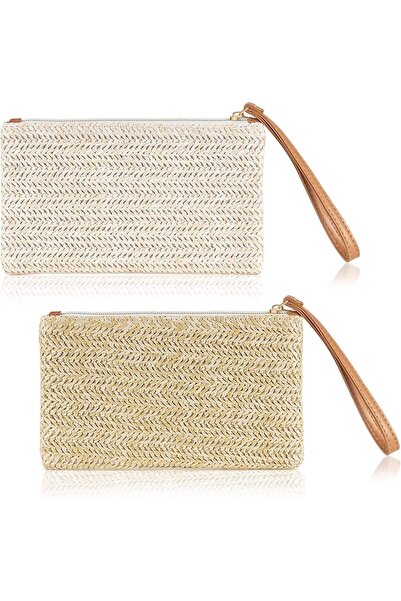 Generic 2 Pieces Straw Clutch Purse Handbag for Women, Summer Beach Bohemian ...