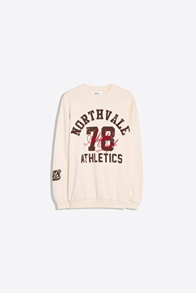 Bershka Baskılı oversize bisiklet yaka sweatshirt