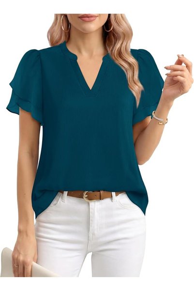 GENERAL Lotusmile Womens Dressy Chiffon Blouses Summer Puff Petal Short Sleev...
