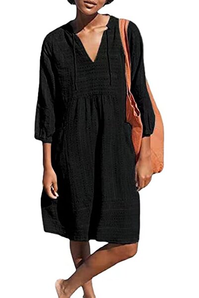 GENERAL Lafural Womens V Neck Cotton Casual Loose Shift Tunic Smock Summer Dr...