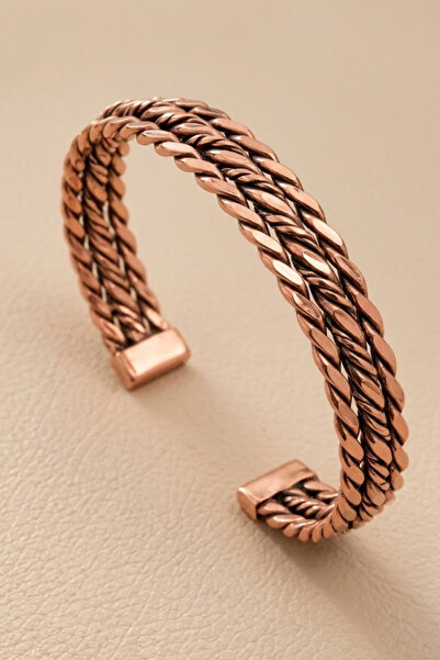 OSMANLI GÜMÜŞ Women's Copper Bracelet with 3 Twisted Rope Motifs, Handcrafted...