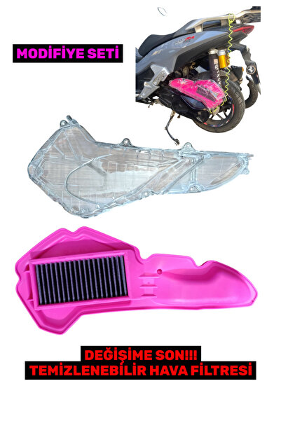 Honda Pcx 125 2018-20 Şeffaf Hava Filtre Kapağı ve Pembe Renkli Hava Filtresi Modifiye Seti