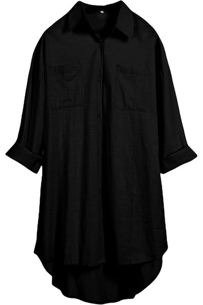 GENERAL Bianstore Women's Oversized Linen Shirts Blouses Tops Long Sleeve Hig...