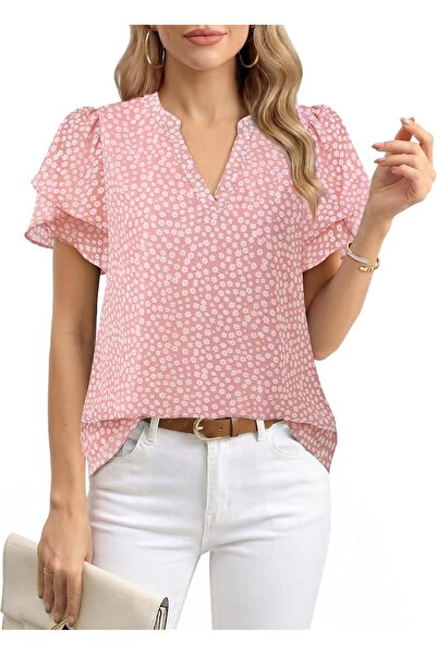 GENERAL Lotusmile Womens Dressy Chiffon Blouses Summer Puff Petal Short Sleev...