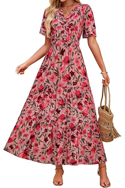 ZESICA Women's 2026 Summer Spring Floral Boho Maxi Dresses Casual Short Sleev...
