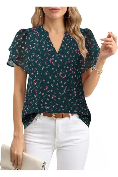 GENERAL Lotusmile Womens Dressy Chiffon Blouses Summer Puff Petal Short Sleev...