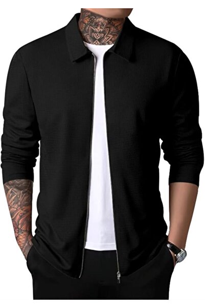 GENERAL PICKLION Men Casual Cardigan Sweaters Laydown Collar Zipper Closure S...