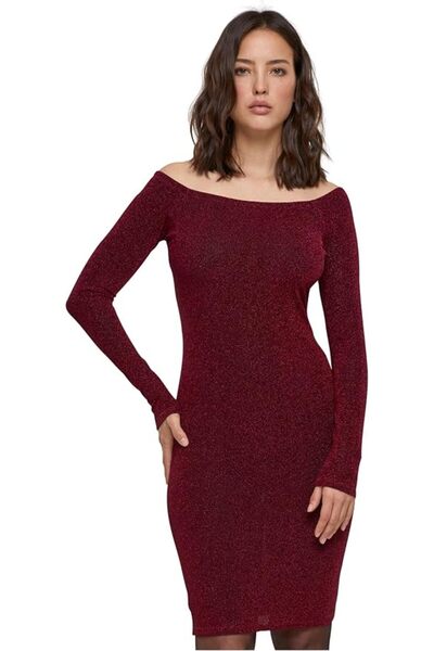 Urban Classics Women's Off Shoulder Longsleeve Glitter Dress Dress