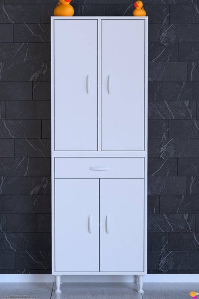 Modilayn YENİ AFRA 60 cm 4 Kapaklı 10 Raflı ve Çekmeceli Çok Amaçlı Banyo Dolabı