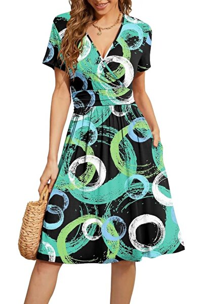 GENERAL WEACZZY Women's Summer Short Sleeve Casual Dresses V-Neck Floral Part...