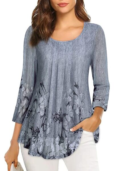 GENERAL VALOLIA Women's 3/4 Sleeve Tunic Tops Casual Loose Fit Floral Blouses...