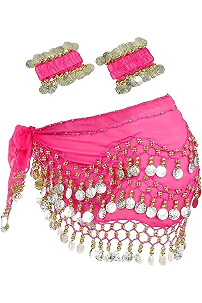 Generic Belly Dance Hip Scarf with Bracelet, 98 Gold Coins Chiffon Belly Danc...