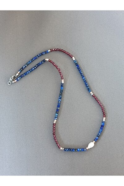 Generic Brand Colier subțire din lapis lazuli si granat