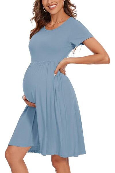 GENERAL Women's Short Sleeve Maternity Dress Patchwork Pregnancy Clothes with...