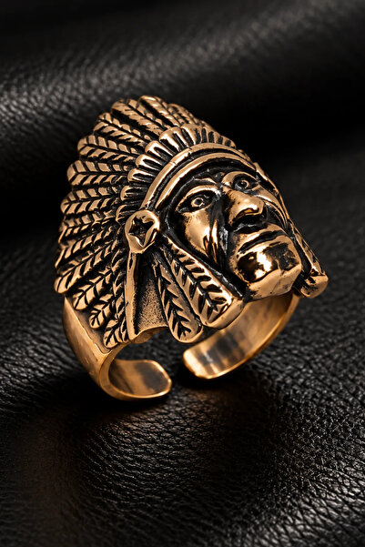 OSMANLI GÜMÜŞ Men's Copper Ring with Native American Chief Figure, Adjustable...
