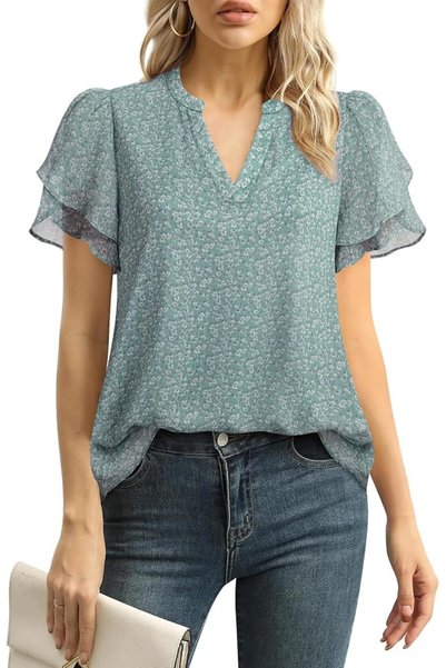 GENERAL Lotusmile Womens Dressy Chiffon Blouses Summer Puff Petal Short Sleev...