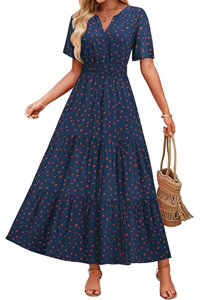 ZESICA Women's 2026 Summer Spring Floral Boho Maxi Dresses Casual Short Sleev...