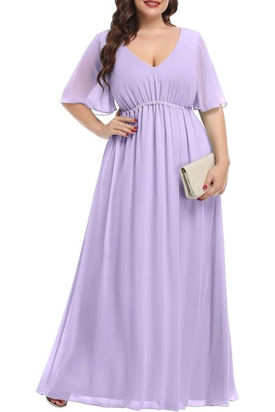 Pinup Fashion فساتين سهرة نسائية مقاس كبير من الشيفون بياقة V مزدوجة وخصر إمب...