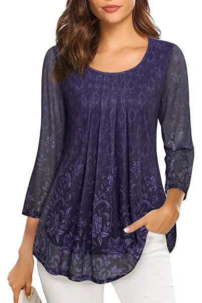 GENERAL VALOLIA Women's 3/4 Sleeve Tunic Tops Casual Loose Fit Floral Blouses...