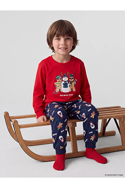 LC Waikiki Lcw Kids Red Christmas Themed Boys Pajamas Set