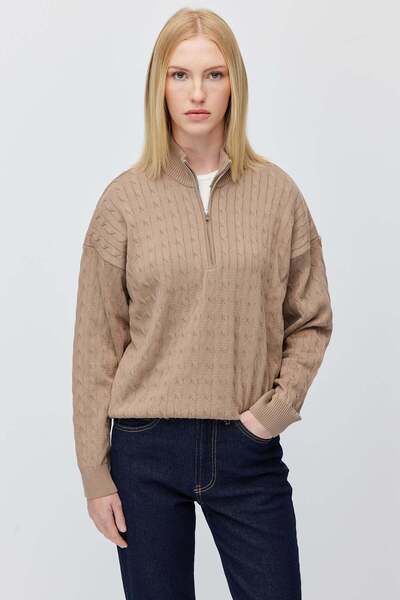 PAULMARK Women's Hair Braided Half Fisherman Zipper Knitwear Sweater