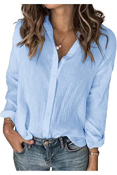 Cicy Bell Women's Button Down Blouse V Neck Long Sleeve Shirt Loose Fit Blous...