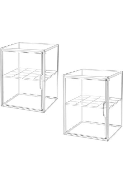 Generic 2 Pack 2 Tiers Clear Dustproof Showcase, Acrylic Storage Organizers B...