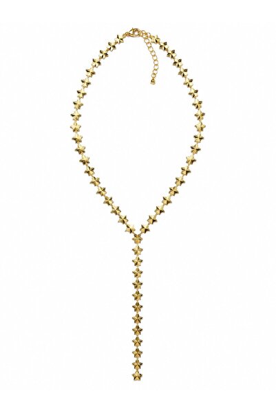 sacha Laser Cut Star Row Y Model Gold Necklace