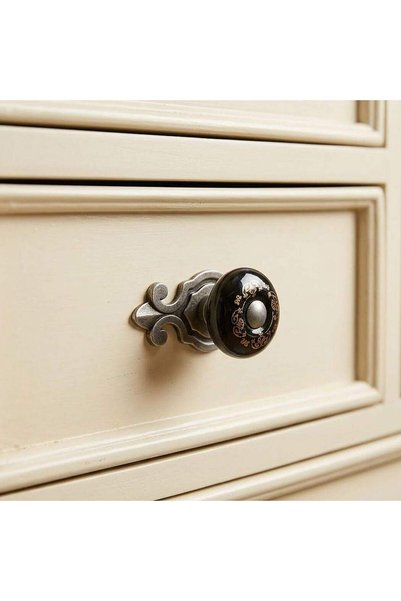 Tomurcuk Porselen Antique Silver/Black Button Handle (198-45-D-20)