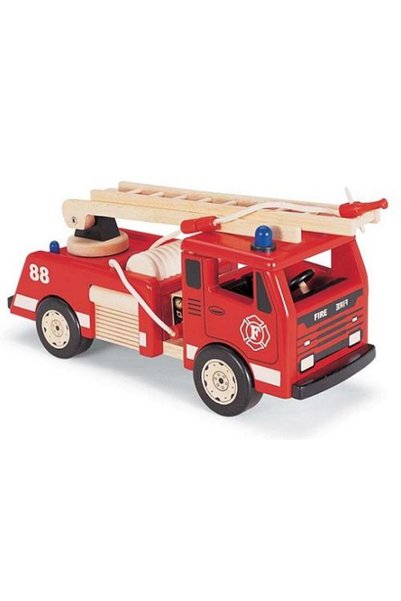 Pin Toys Ξύλινο πυροσβεστικό όχημα, κατασκευασμένο από μασίφ ξύλο καουτσούκ