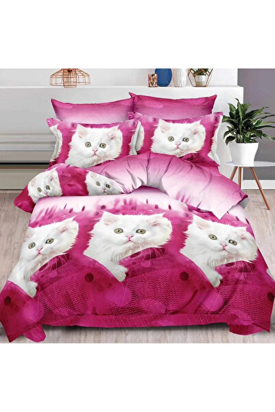 decorami Double bed linen, 6 PIECES, 3D PRINT Multiplied, Pink, cats