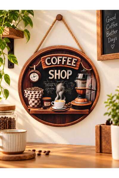 EVİNİZİNRİTMİ Coffee Shop Yazılı Yuvarlak Dekoratif Duvar Süsü – Kahve Temalı...