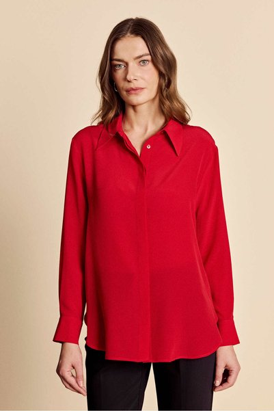 BROOKS BROTHERS Kadın Kırmızı %100 İpek Twill Gömlek