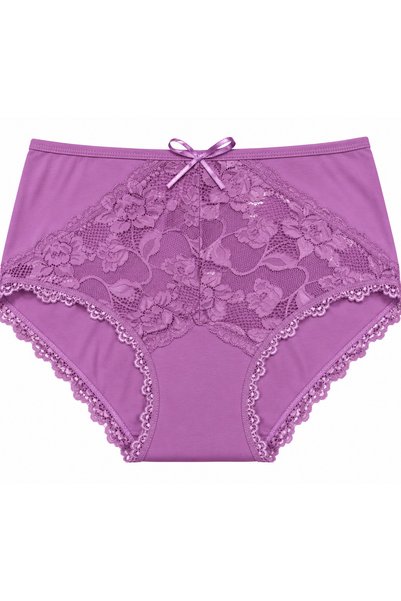 Zena Large Size High Waist Floral Lace Bow Detailed Cotton Women's Panties