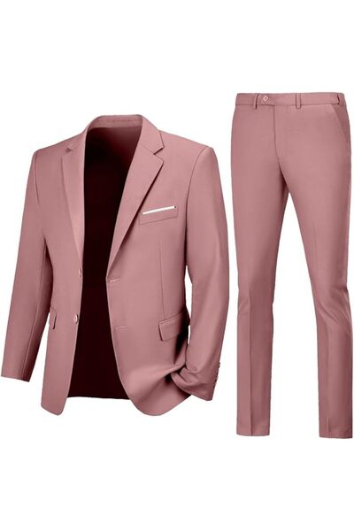 GENERAL Mens Slim Fit 2 Piece Suit Two Button Notched Lapel Solid Suit Jacket...