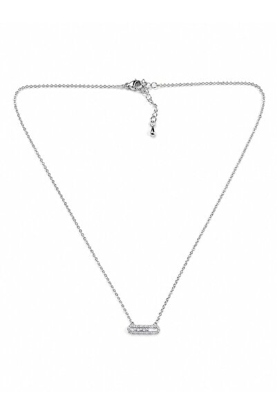 sacha Oval Shaped Silver Necklace with Stone Detail