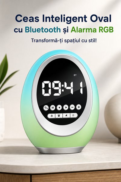 DeaL Ceas deșteptător multifuncțional Teno, oval, cu lumini RGB