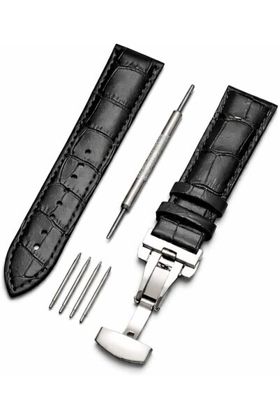 Generic Genuine Leather Watch Strap 22mm with Deployment Clasp – Crocodile Pa...