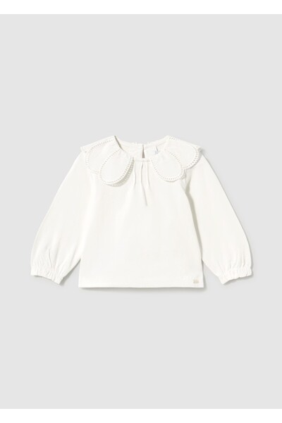 MAYORAL Baby Girl Long Sleeve Bebe Collar White Tshirt