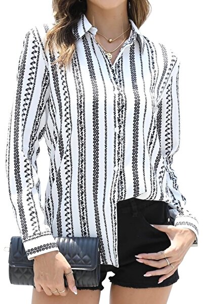 GENERAL Wrinkle-Resistant Silky Women Printed Button Down Shirt Long Sleeve