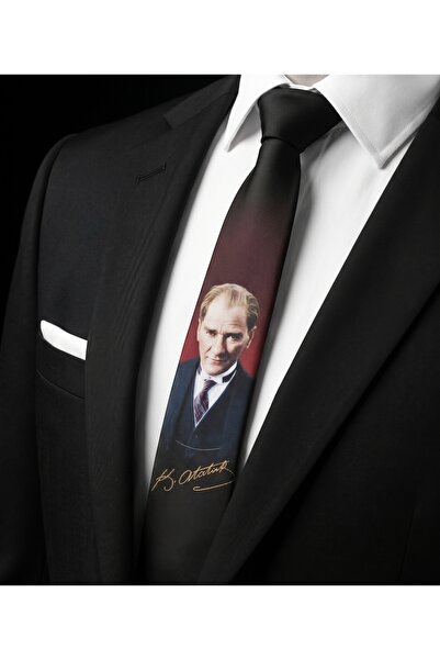 Elegante Cravatte Ataturk Signed Black Special Design Tie (7 cm) - Classic Cu...