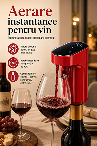 DeaL Macvi ®   Aerator electric de vin cu dozare automată, 1200 mAh, Roșu
